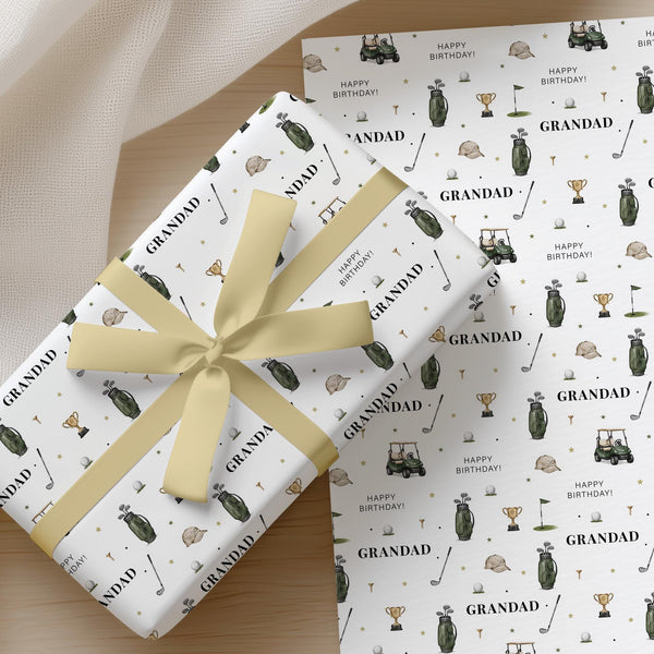 Grandad Golf Birthday Wrapping Paper, Golf Gift Wrap for Grandad, Golfing Birthday Paper for Pops Grandpa