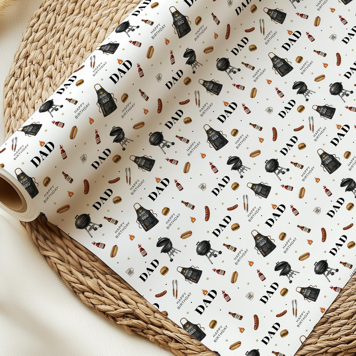 BBQ Birthday Wrapping Paper for Dad, Dad BBQ Gift Wrap, Barbecue Birthday Paper, Grill Themed Birthday Gift Wrap