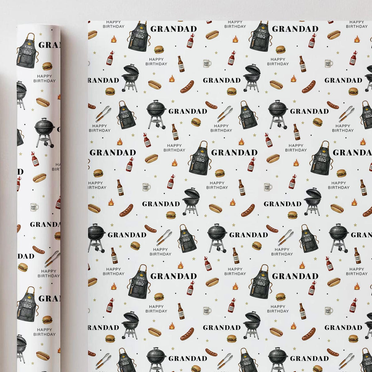 Grandad BBQ Birthday Wrapping Paper, BBQ Gift Wrap for Grandad, Barbecue Birthday Paper for Pops Grandpa