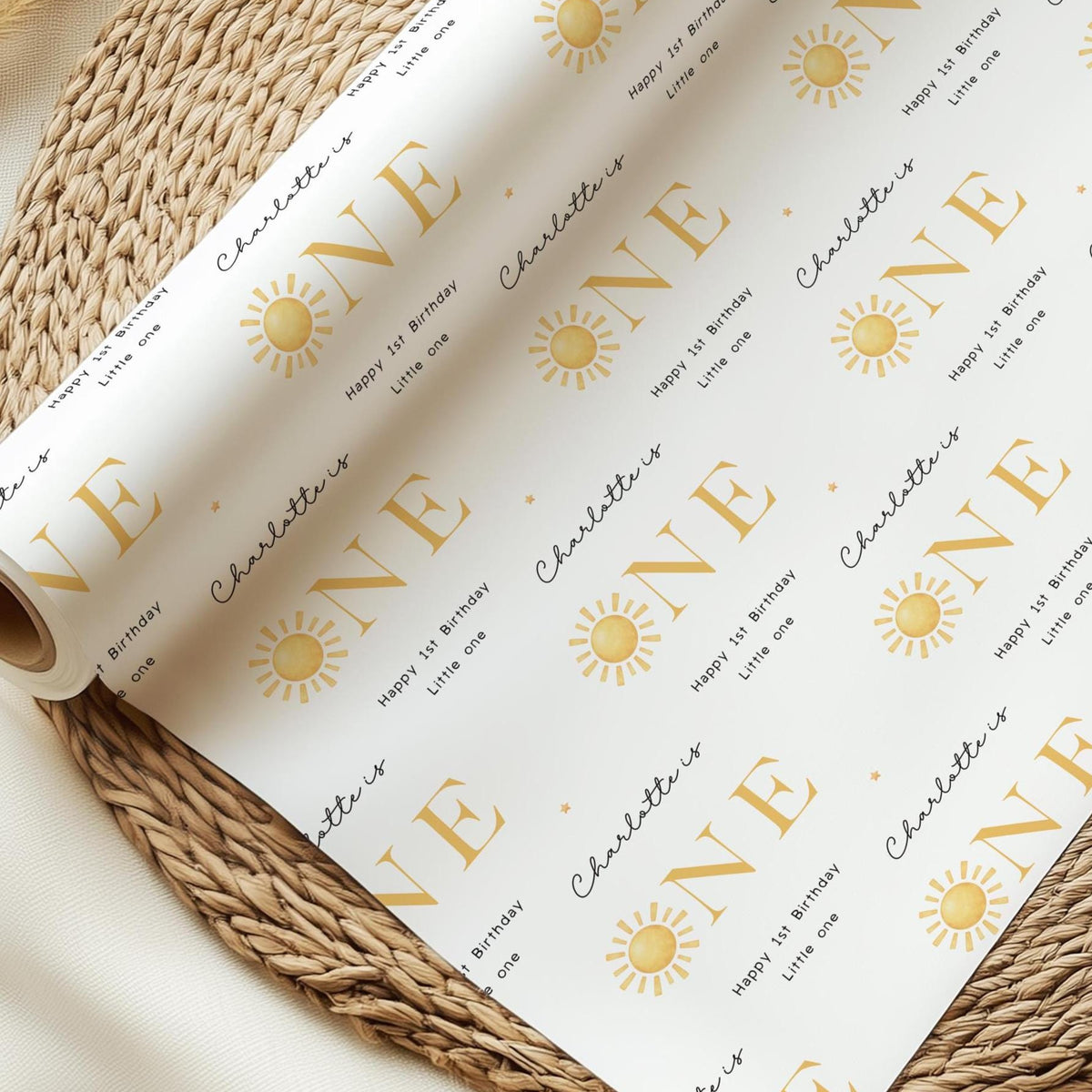 Personalised First Birthday Wrapping Paper, Custom Name, 1st Birthday Paper, Neutral Baby Gift Wrap, Modern First Birthday Wrap