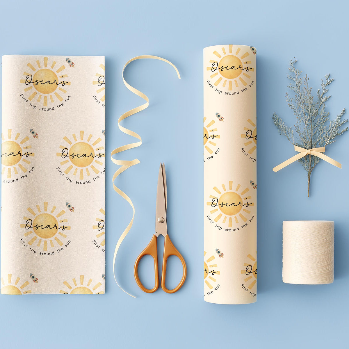 First Trip Around The Sun Wrapping Paper, Personalised 1st Birthday, First Birthday Wrapping Paper, Neutral Baby Wrap