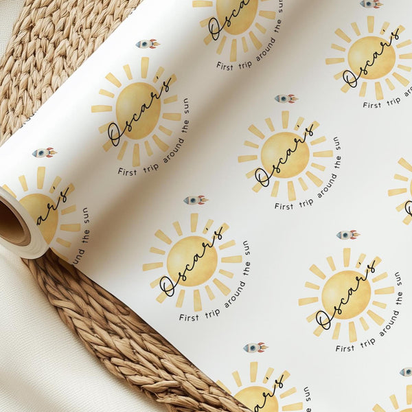 First Trip Around The Sun Wrapping Paper, Personalised 1st Birthday, First Birthday Wrapping Paper, Neutral Baby Wrap