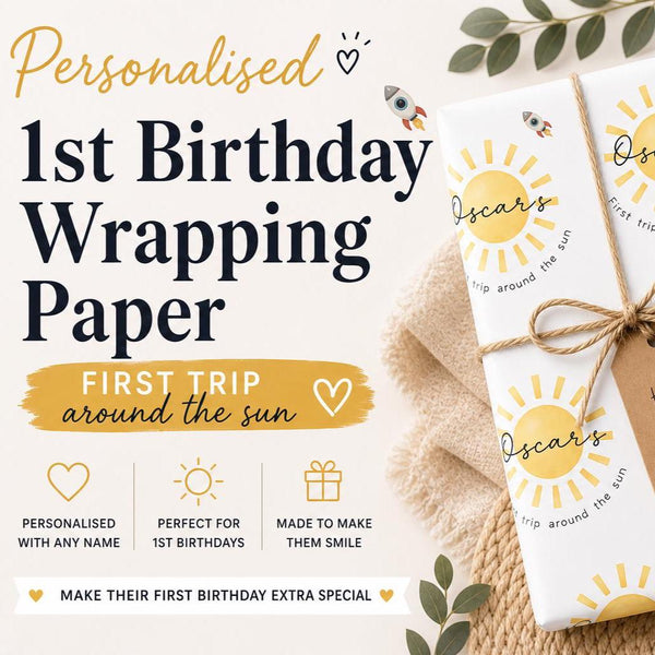 First Trip Around The Sun Wrapping Paper, Personalised 1st Birthday, First Birthday Wrapping Paper, Neutral Baby Wrap
