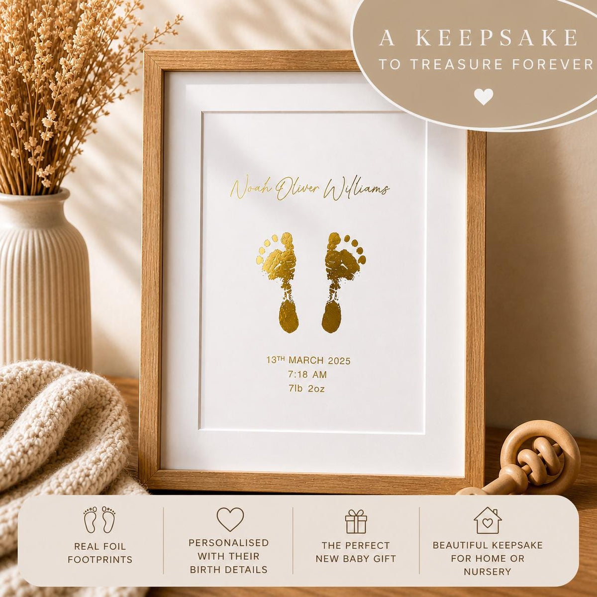 A5 Baby Hand & Footprint Gold Foil Keepsake Gift