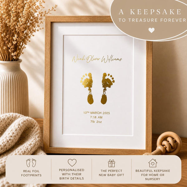 A5 Baby Hand & Footprint Gold Foil Keepsake Gift