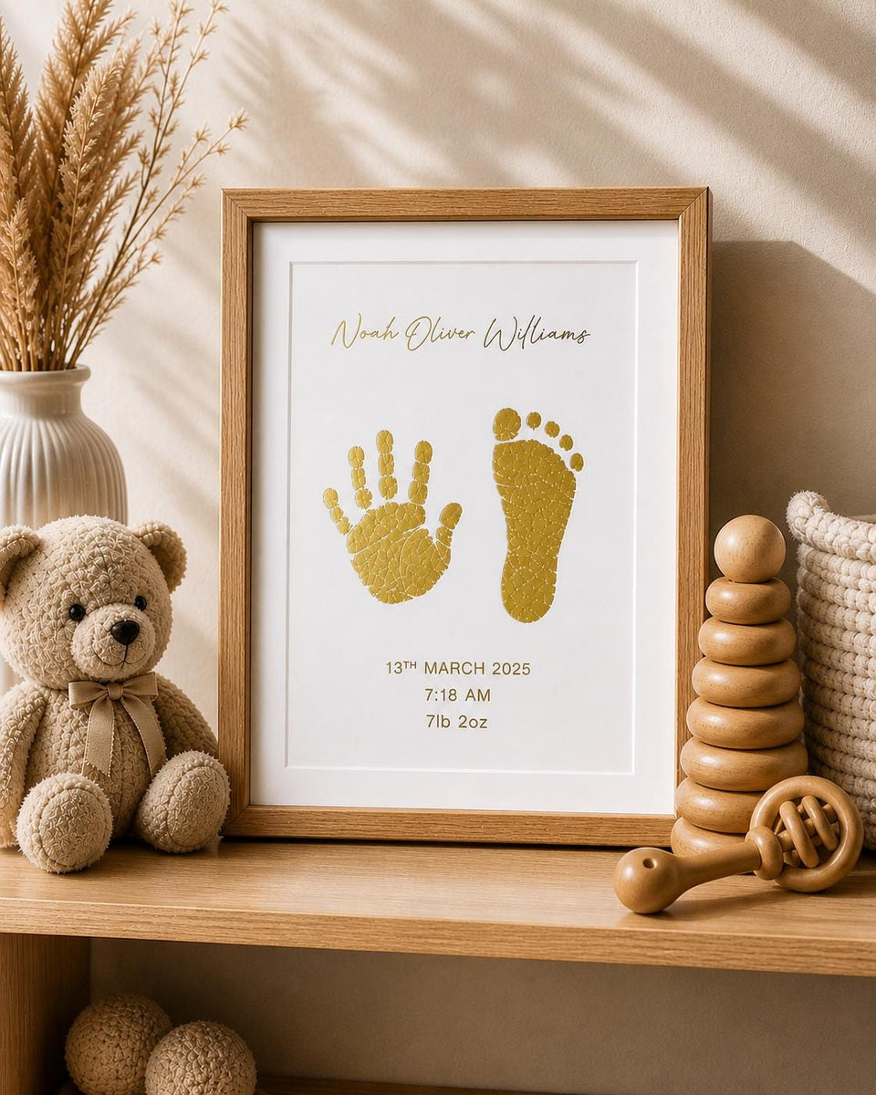 A5 Baby Hand & Footprint Gold Foil Keepsake Gift