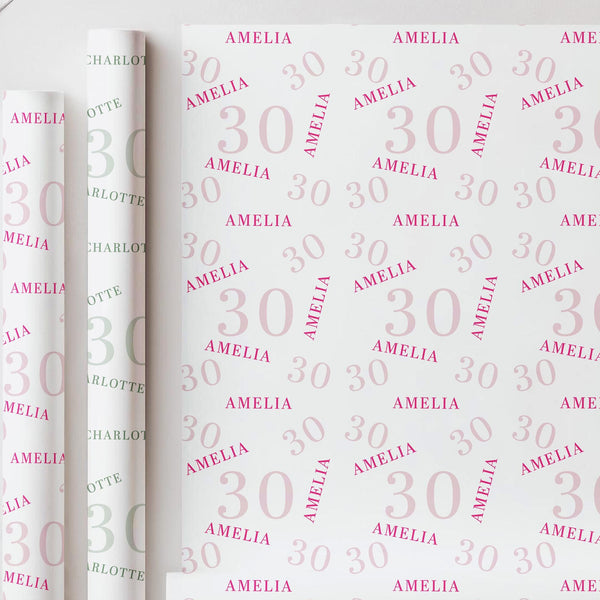 Personalised Birthday Wrapping Paper, Name and Age Gift Wrap, 30th Birthday, Milestone Birthday Gift Wrap, Personalised Gift Wrap Any Age