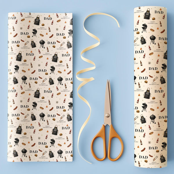 BBQ Father’s Day Wrapping Paper, Dad BBQ Gift Wrap, Barbecue Wrapping Paper for Dad, Grill Themed Father’s Day Gift Wrap