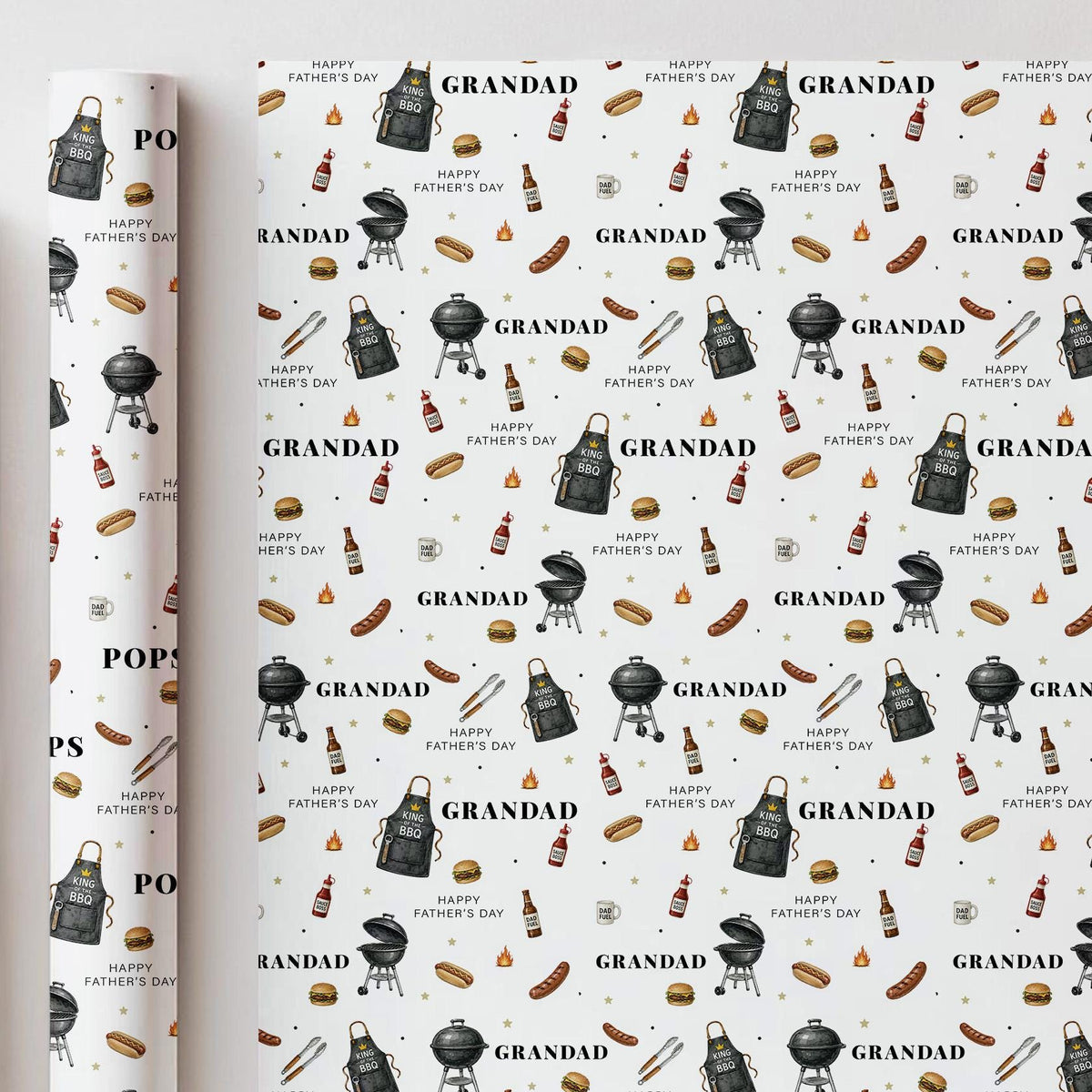 Grandad BBQ Wrapping Paper, Father’s Day BBQ Gift Wrap, Barbecue Wrapping Paper for Pops Grandpa, Grill Themed Gift Wrap