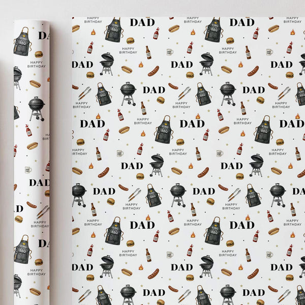 BBQ Birthday Wrapping Paper for Dad, Dad BBQ Gift Wrap, Barbecue Birthday Paper, Grill Themed Birthday Gift Wrap