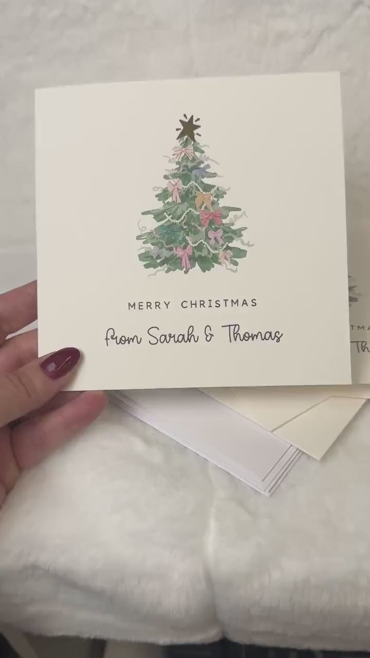 Watercolour Bow Christmas Tree Card with Gold Foil Star