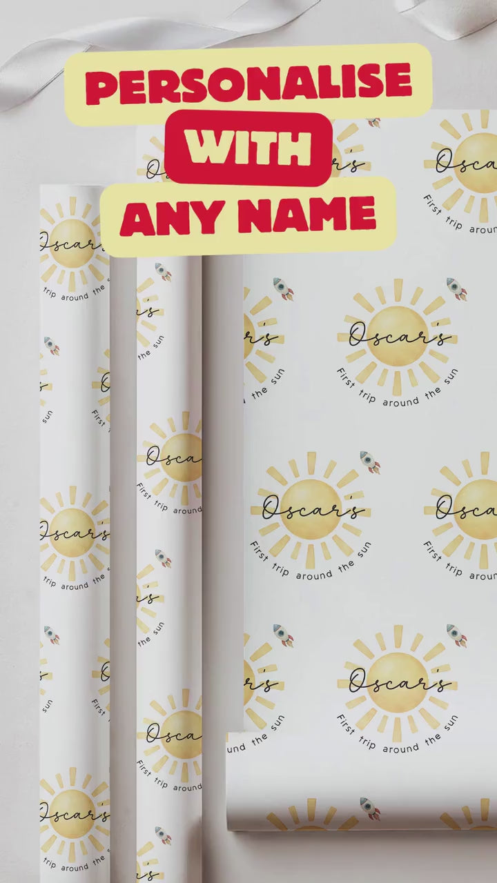 First Trip Around The Sun Wrapping Paper, Personalised 1st Birthday, First Birthday Wrapping Paper, Neutral Baby Wrap