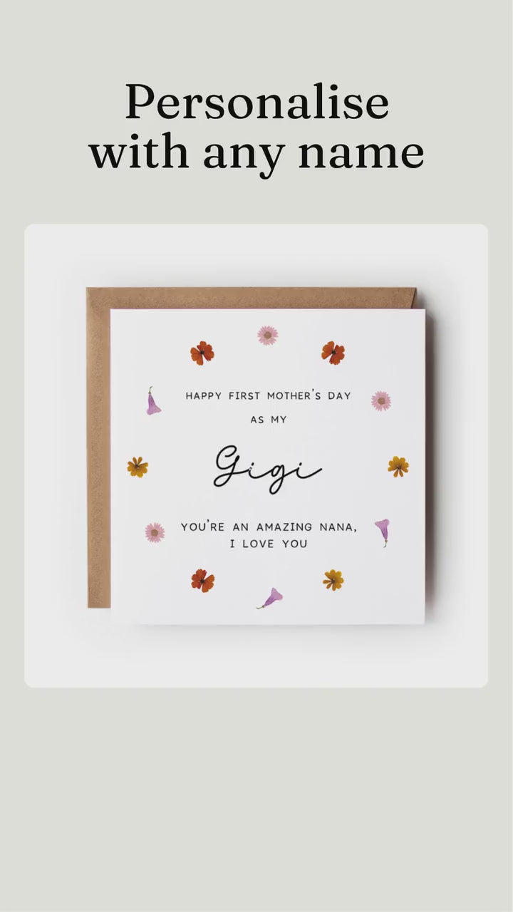 First Mother’s Day card, Nana, Grandma, Gigi etc, Floral Peony Design