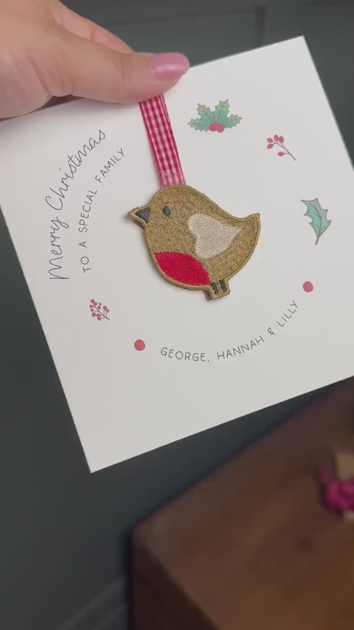 Special Family Christmas Card, Embroidered Robin Tree Decoration, Christmas Keepsake, Robin Christmas Card, Special Family, Special Couple