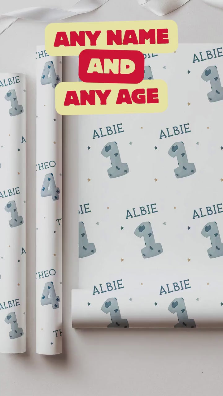 Birthday Wrapping Paper, Personalised Name and Age Gift Wrap, Kids Birthday Wrapping Paper, Any Age Gift Wrap