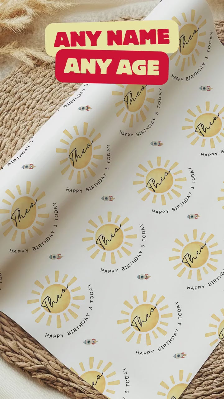 Personalised Birthday Wrapping Paper, Trip Around The Sun Wrapping Paper, Space Rocket Birthday Wrap, Custom Birthday Paper