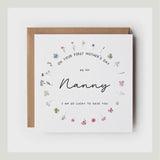 First Mother’s Day card, Nana, Grandma, Gigi or any Name, Floral Wreath Design