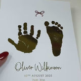 A5 Personalised Baby Hand & Footprint Metallic Foil Print, New Baby Keepsake Gift, Birth Announcement Print, With Ink-less Ink Kit