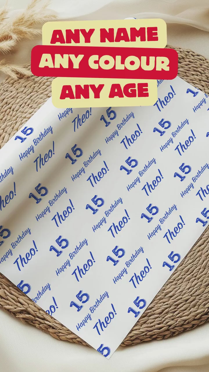 Personalised Birthday Wrapping Paper, Name & Age Gift Wrap, Wrapping Paper Roll or Sheets, Birthday Paper, Printed Wrap, Party Gift Wrap