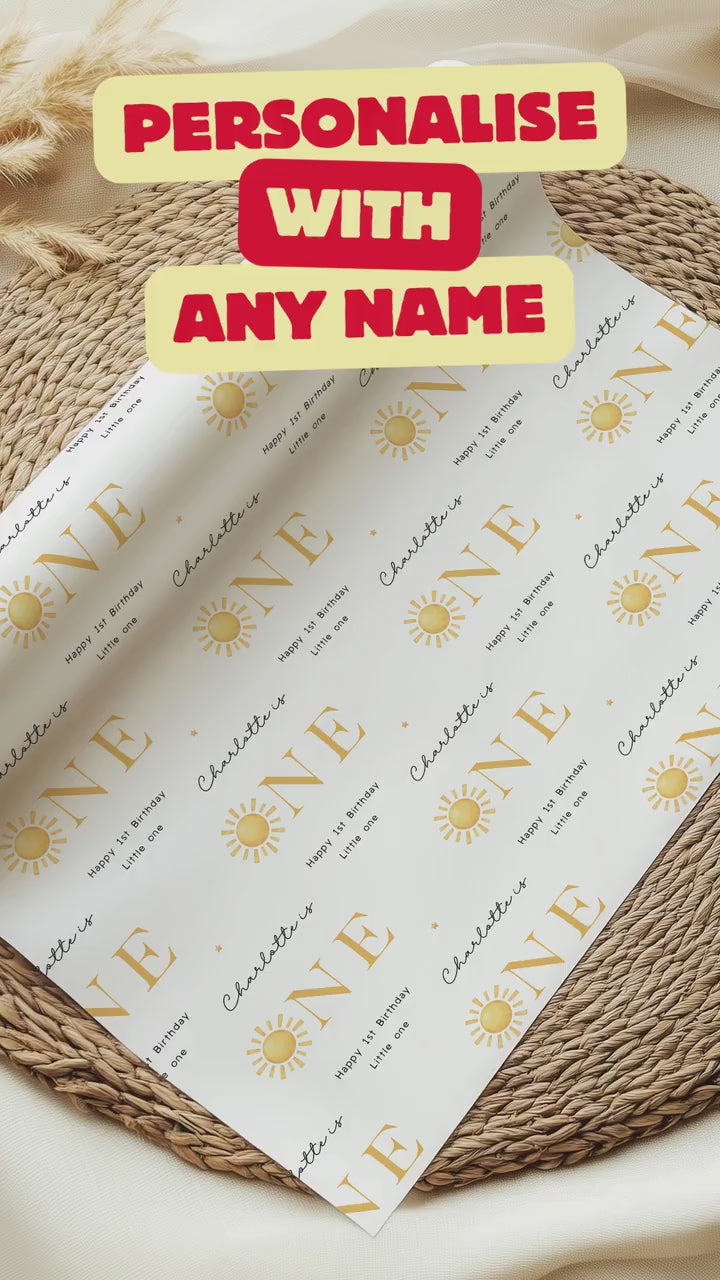 Personalised First Birthday Wrapping Paper, Custom Name, 1st Birthday Paper, Neutral Baby Gift Wrap, Modern First Birthday Wrap