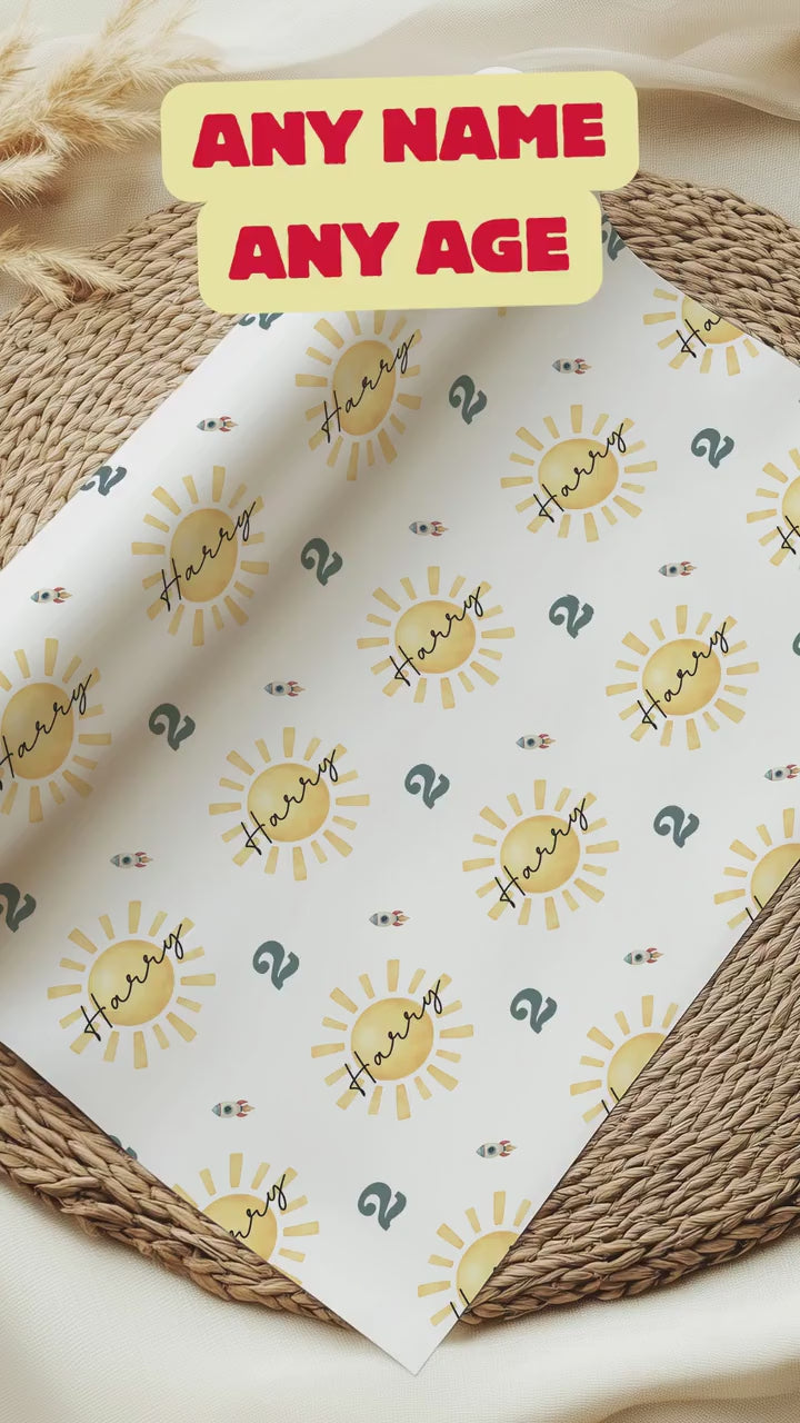 Personalised Birthday Wrapping Paper, Trip Around the Sun, Name & Age Gift Wrap, Wrapping Paper Roll or Sheets