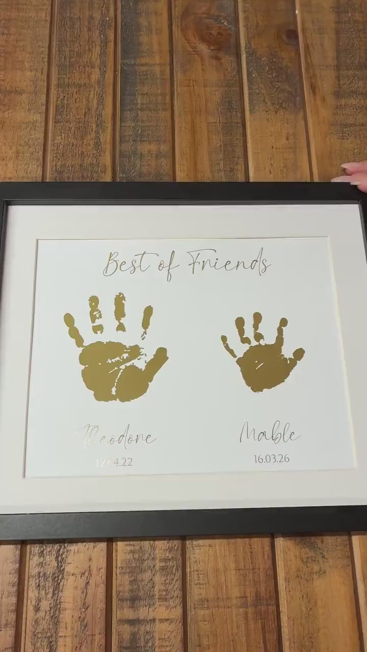 Personalised Gold Foil Handprint Art, Sibling Friends Keepsake Print