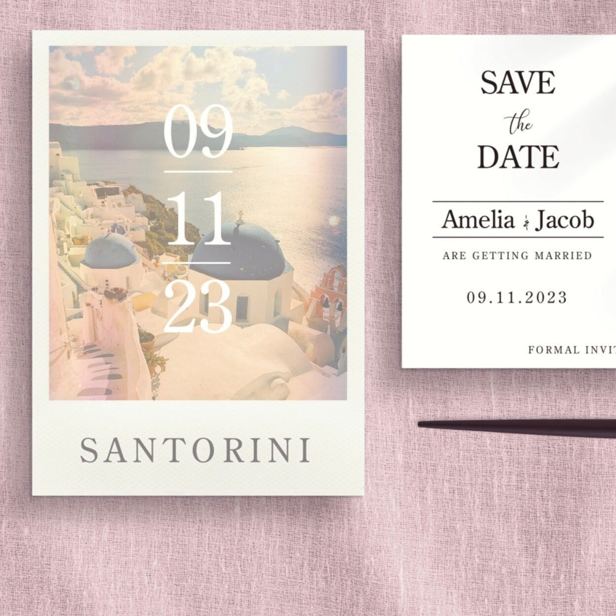 Santorini Save The Date Invitations | Greece Wedding | Destination Wedding | Beach Wedding | Seaside | Abroad Wedding | Full Set Available.