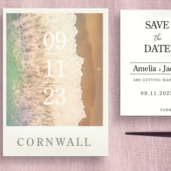 Beach Save The Date Postcard Invitations | Destination Wedding | Beach Wedding | Seaside | Abroad Wedding | Full Set Available.