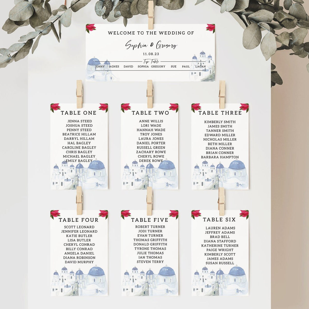 Santorini Wedding Table Plan Cards | Wedding Seating Chart | Seating Plan | Greek Wedding | Destination Wedding
