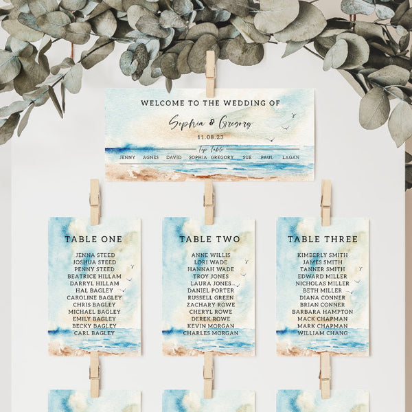 Wedding Table Plan Cards | Wedding Seating Chart | Seating Plan | Seascape Design | Beach Wedding | Destination Wedding
