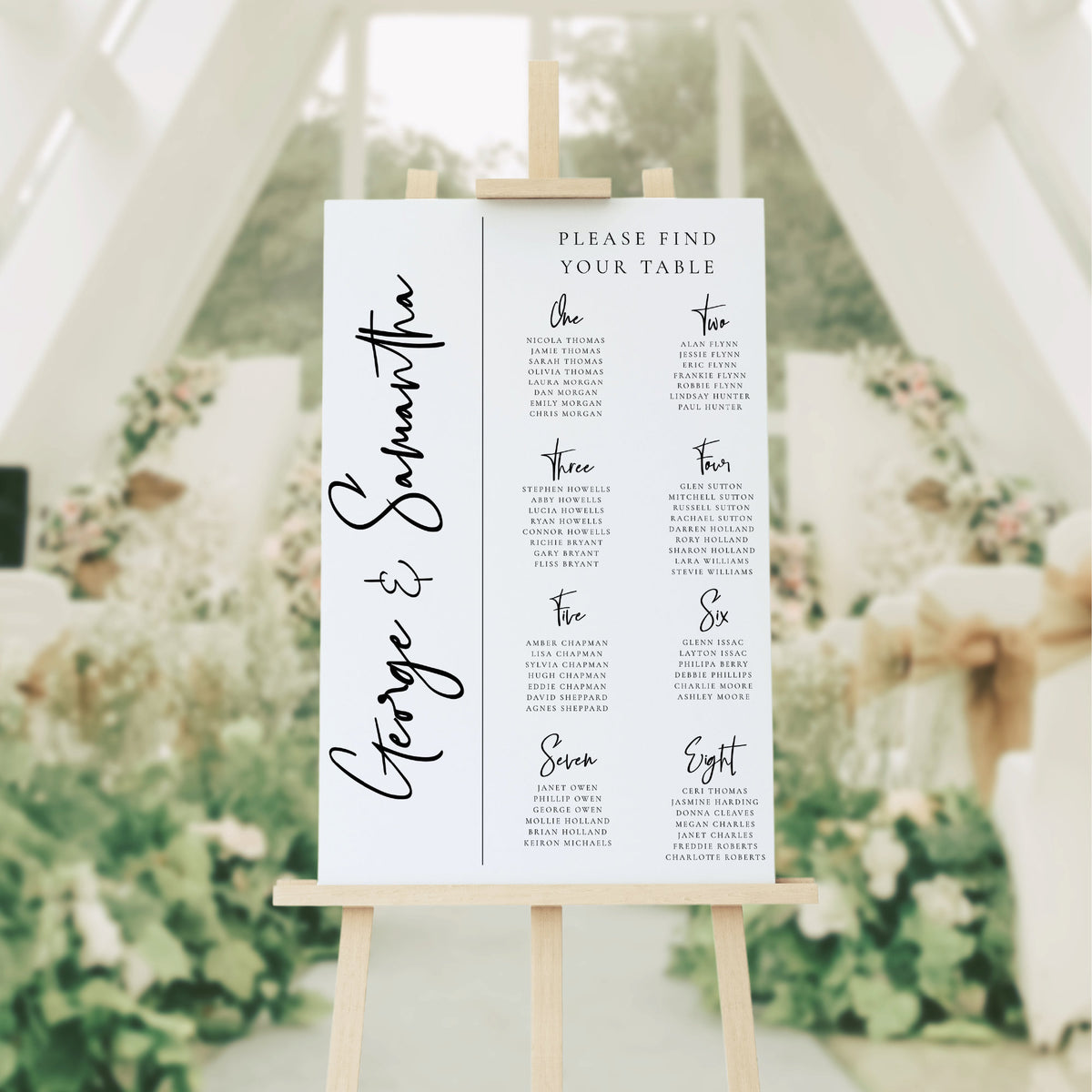 Wedding Seating Plan, Minimalist Theme, Elegant, 6mm Eco Board or 5mm Foamex board, A2 Size, Table Plan. Black & White, Classic Wedding