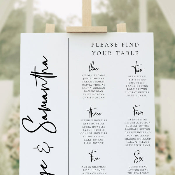 Wedding Seating Plan, Minimalist Theme, Elegant, 6mm Eco Board or 5mm Foamex board, A2 Size, Table Plan. Black & White, Classic Wedding