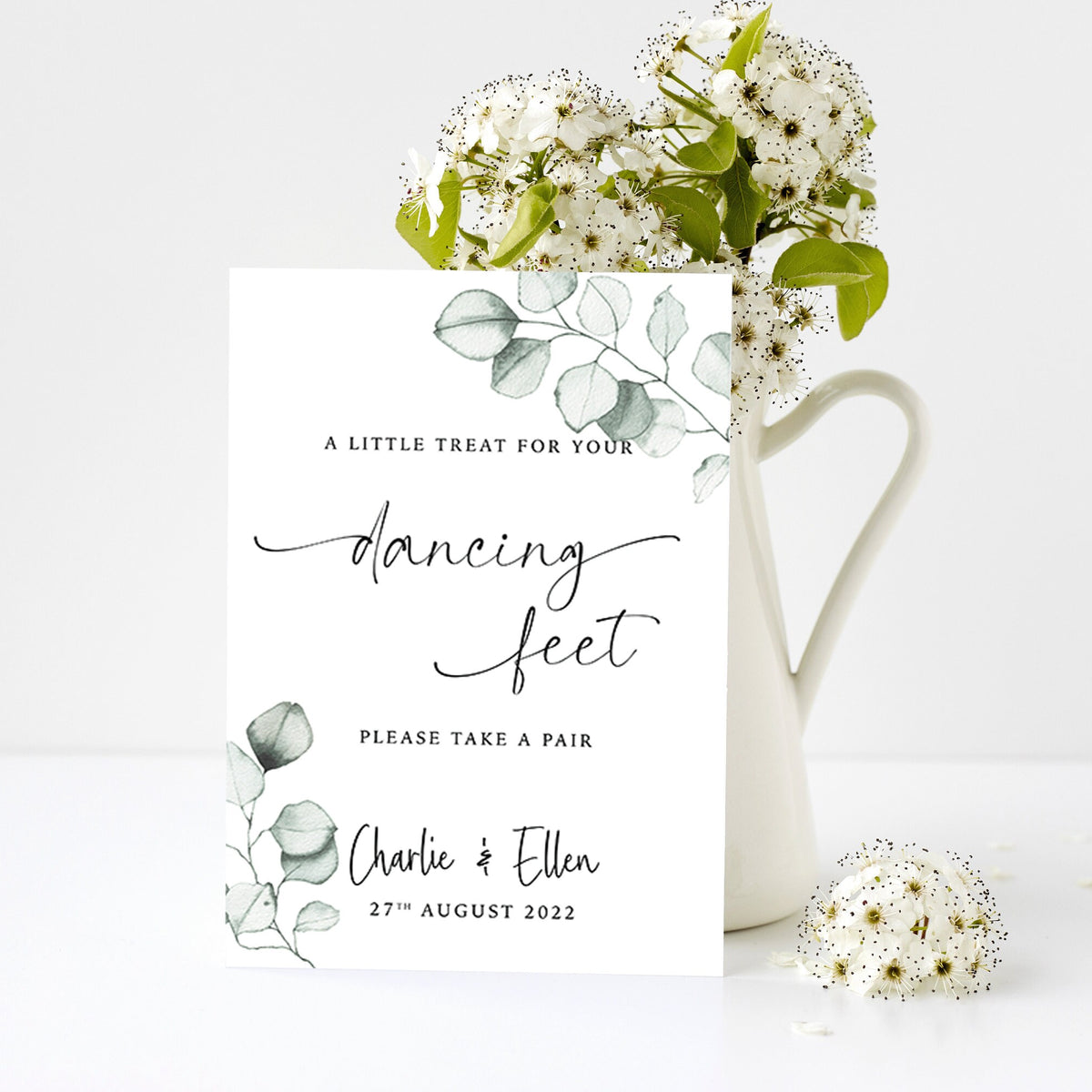 Personalised Wedding Information Signs, Eucalyptus Leaves, Flip Flops, Memorial, Guest Book, Aisle Decor, Wedding Decor, Foliage.