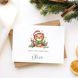 Personalised Tiger First Christmas Card With Name, Christmas Cards, Personalised Card, Xmas Cards, First Xmas, Watercolour Cute Animals.
