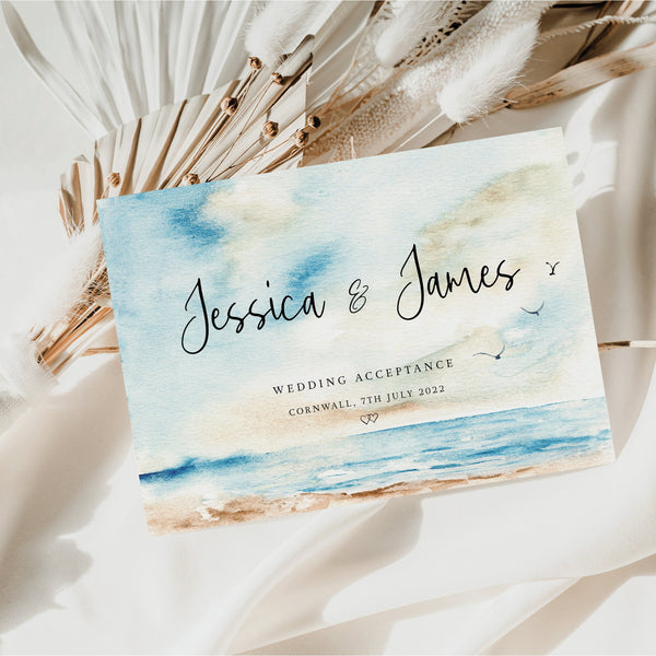 Personalised Wedding Acceptance Card, Destination Wedding, Coastal Wedding, Beach Wedding, Wedding RSVP, Wedding Card.