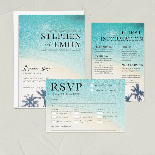 Sea & Palm Trees, Wedding Invitation Set, Destination Wedding, Coastal Wedding, Seaside Wedding, Beach Wedding Invites, Full Wedding Package
