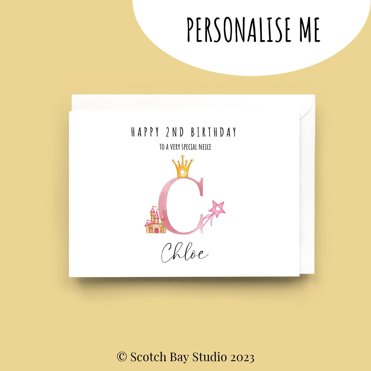 Personalised Birthday Card, Any Age, 1st, 2nd, 3rd, 4th Birthday, Princess Card, Granddaughter Birthday, Niece, Daughter, Fairytale Card.