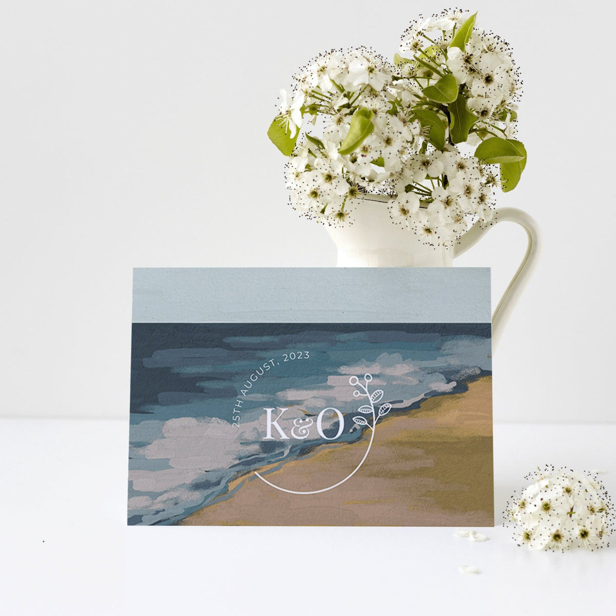Beachcomber Concertina Seascape Wedding Invitation, Postcard Perforated RSVP, Destination Wedding, Beach Wedding, Tri Fold Invite, Coastal.