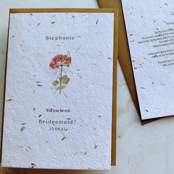 Plantable Bridesmaid Proposal Card, Eco Friendly Wildflower Seed Card, Flower Girl Proposal Card, Maid of Honour Card, Will you be my Card.