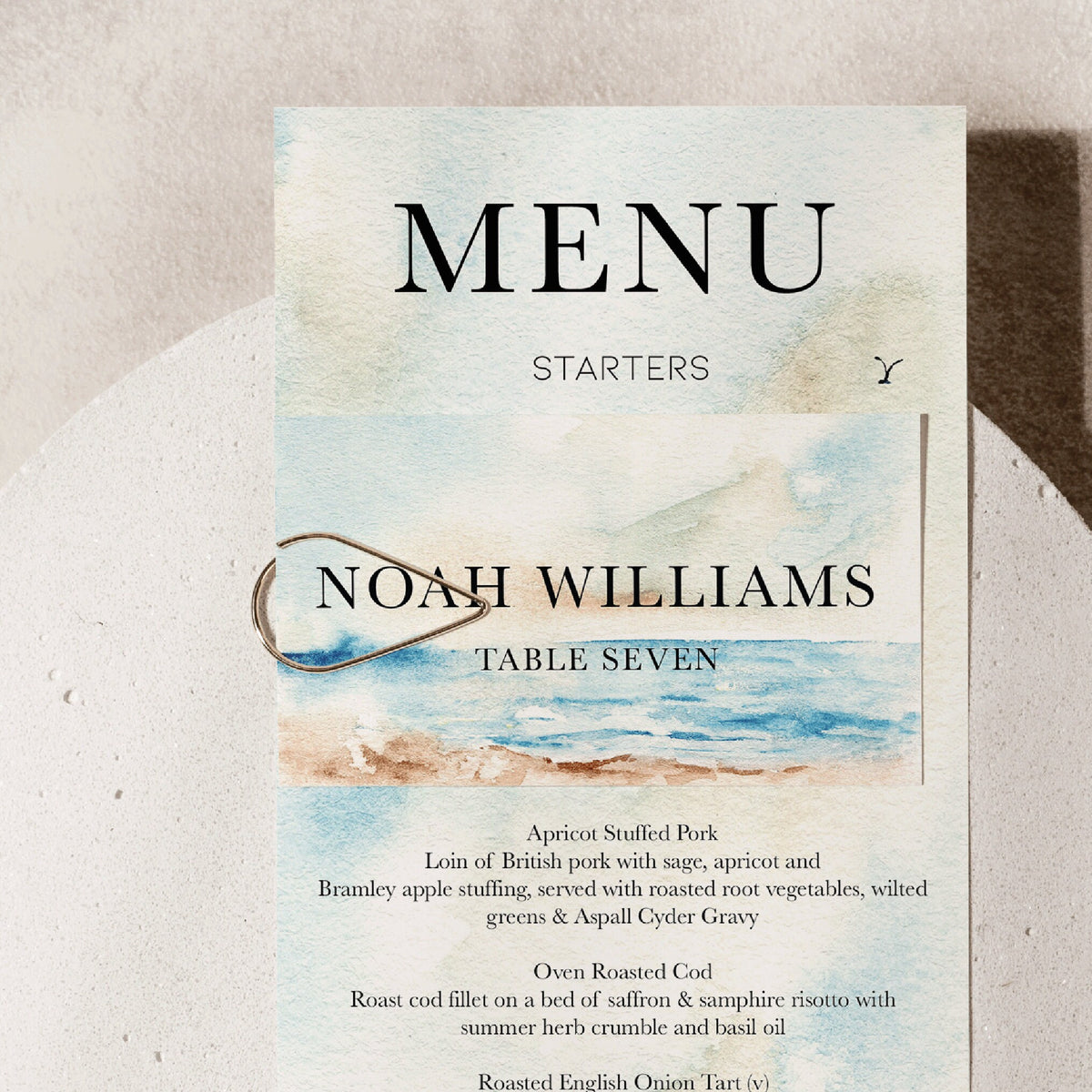 Seascape Wedding Menu Card With Name Tag, Beach Wedding Menu, Wedding Menu With Place Name, Wedding Place Names, Wedding Place Setting.