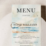 Seascape Wedding Menu Card With Name Tag, Beach Wedding Menu, Wedding Menu With Place Name, Wedding Place Names, Wedding Place Setting.