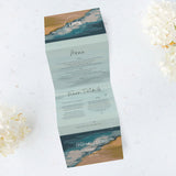 Beachcomber Concertina Seascape Wedding Invitation, Postcard Perforated RSVP, Destination Wedding, Beach Wedding, Tri Fold Invite, Coastal.