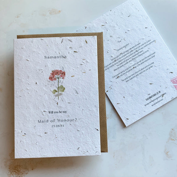 Plantable Bridesmaid Proposal Card, Eco Friendly Wildflower Seed Card, Flower Girl Proposal Card, Maid of Honour Card, Will you be my Card.