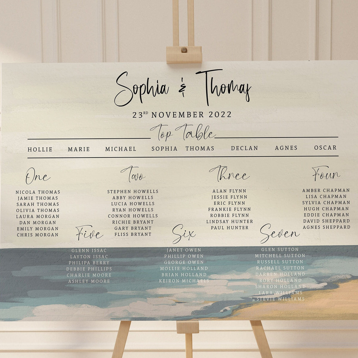 Coastal Beach Wedding Table Plan, Personalised Calligraphy Seating Plan, Wedding Seating Plan, Wedding Seating Sign, Beach Seating Chart.