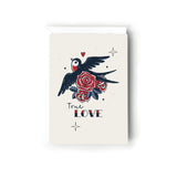 True Love, Valentines Card, Retro Old Tattoo Style Card, Card for Wife, For Husband, For Boyfriend, Simple Valentines Day Card.