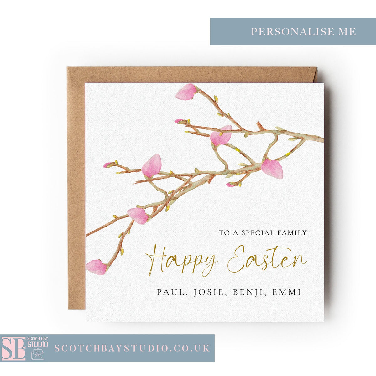 Personalised Easter Family Card, Special Family Card, Card with Names, Easter Egg Card, Personalised Easter, Card for Family at Easter.