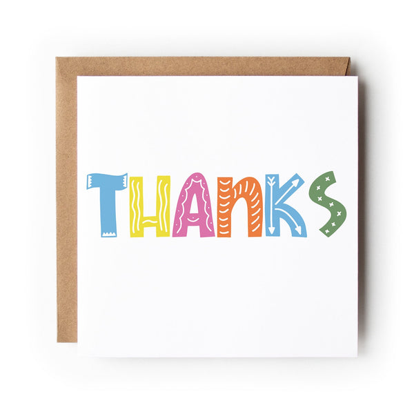 Thank You Card, Thanks Card, Multicoloured Thank You Card